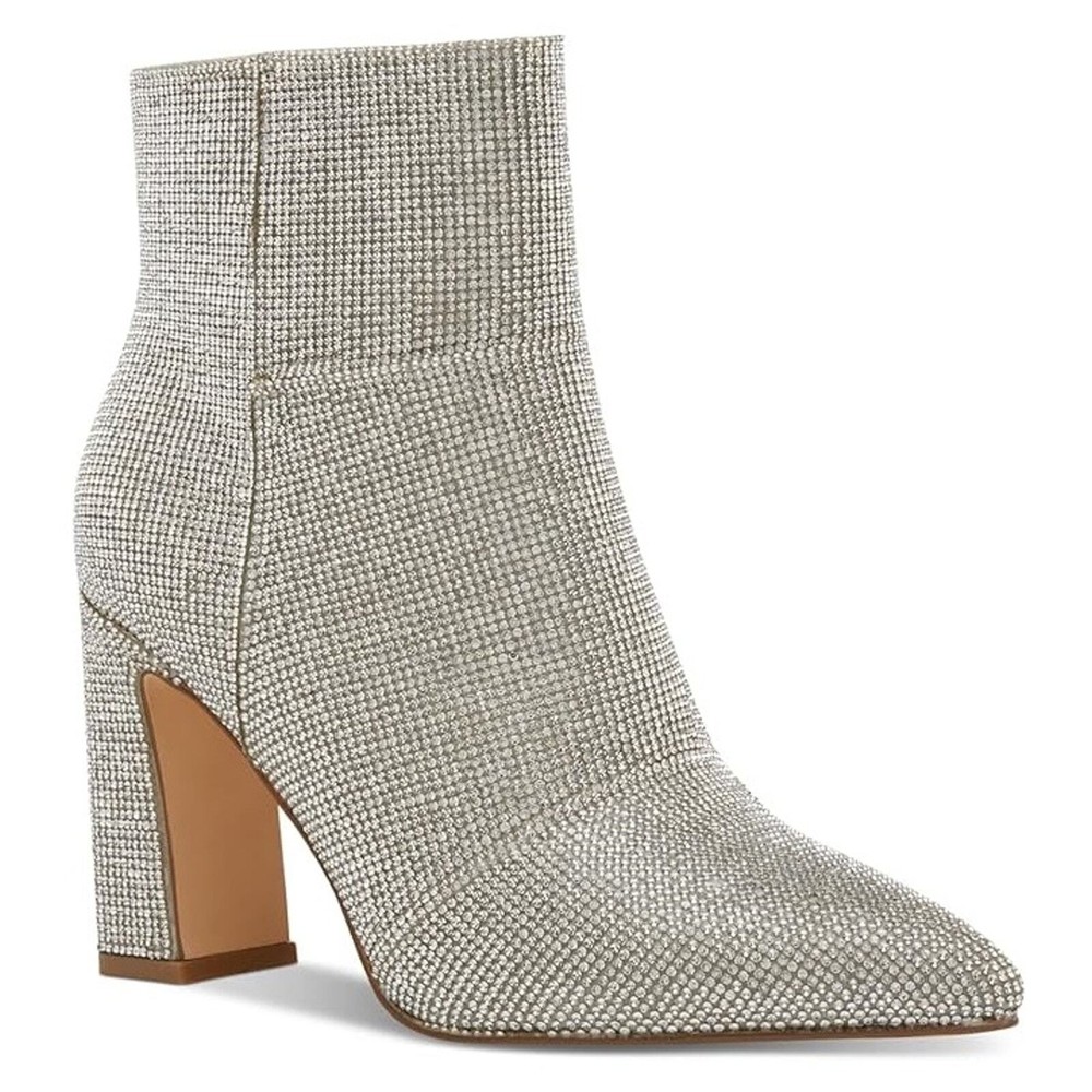 Madden Girl Bonnie Silver Crystal Party Block Heel Ankle Dress Booties Size 6M