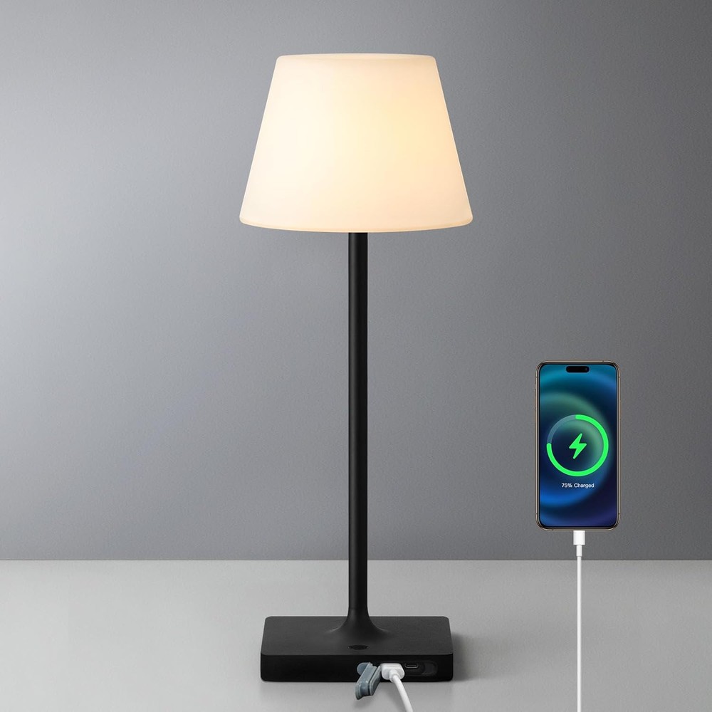 Black White PE Plastic Outdoor Waterproof Cordless Table Lamp