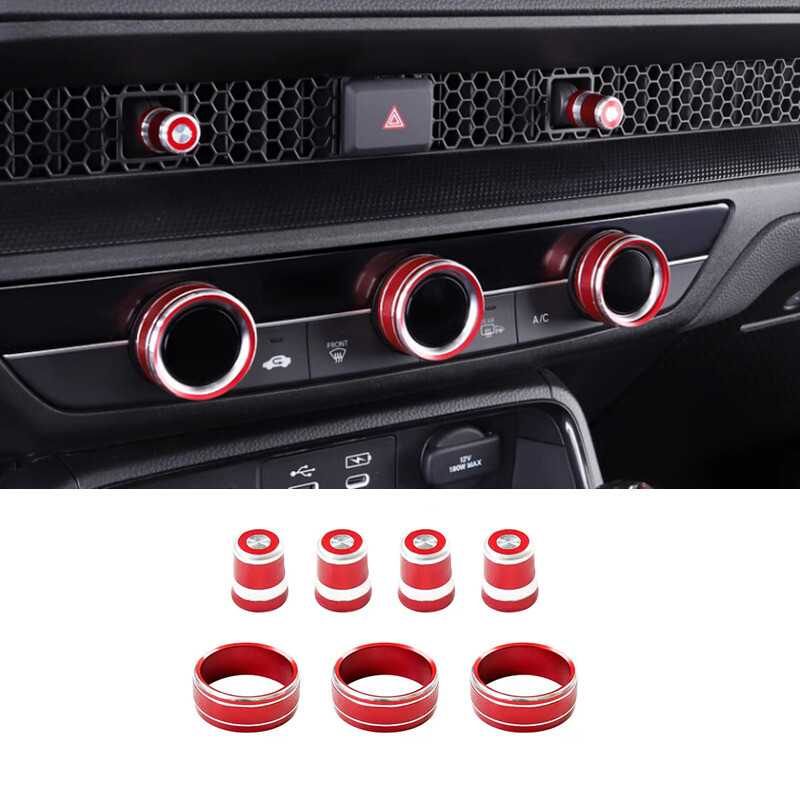 7Pcs Console Air-Condition Adjust knob Red Trim Cover For Honda CRV CR-V 2023-24