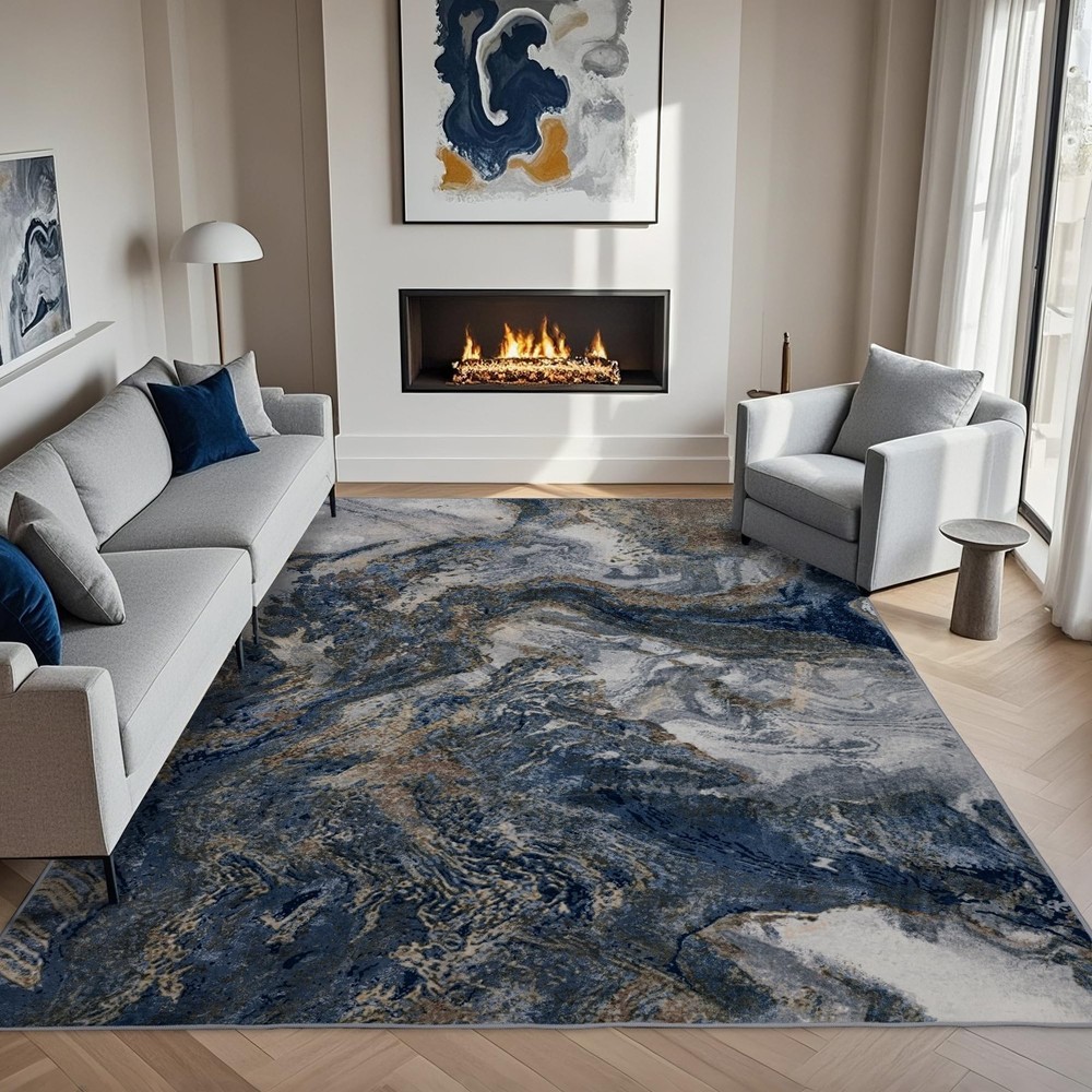 Modern Washable Rug for Living Room: Abstract 5x7 Area Rugs for Bedroom Low P...