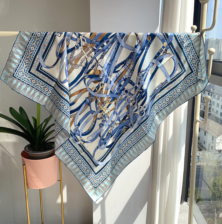 Twill Silk 14 Momme Neckerchief wrapping Print Scarf Bandanna Square Shawl 35''