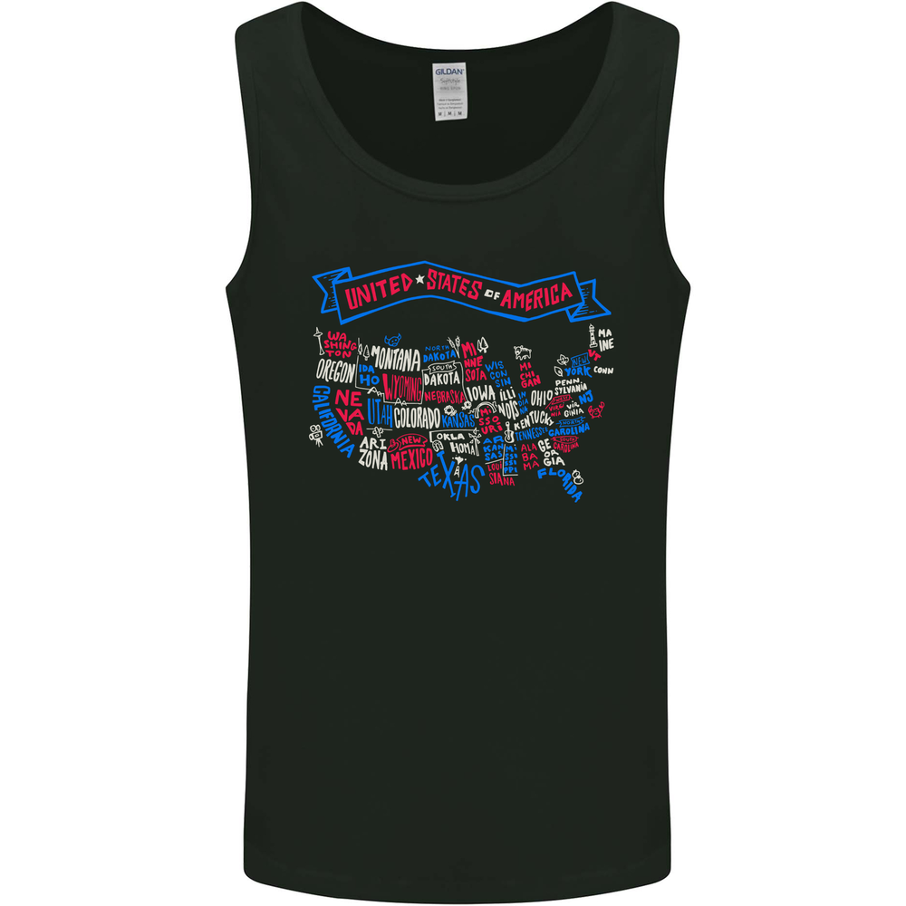 USA State Map United States of America Mens Vest Tank Top