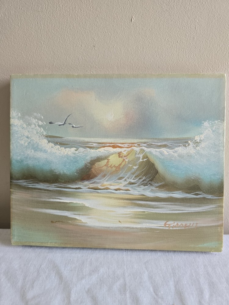 Vintage Painting Ocean Bird Signed Gainstly Wall Art Gallery Decor