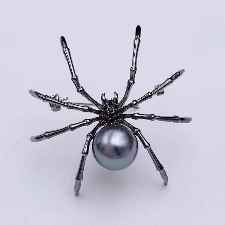 Vintage Black Rhinestone Spider Brooch Pearl Pin Insect Bug Jewelry Summer Gift