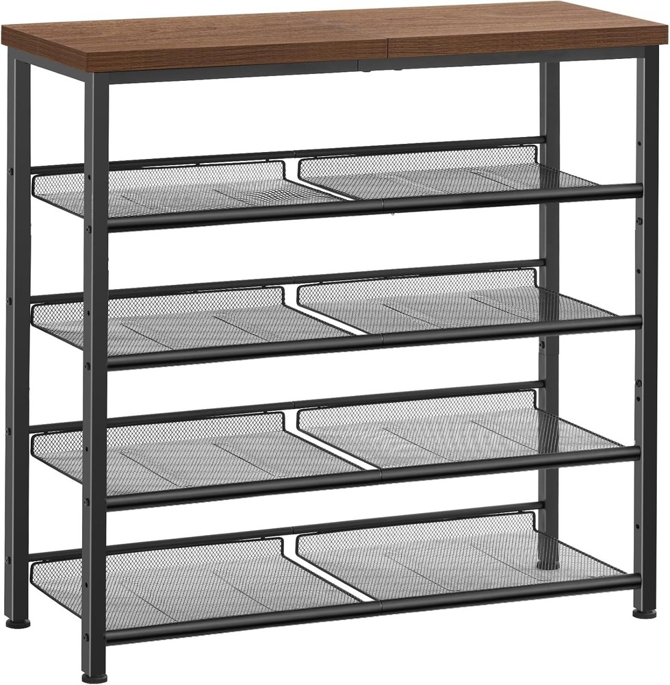 5-Tier Shoe Rack with Wooden Top & Metal Frame for Entryway or Small Spaces