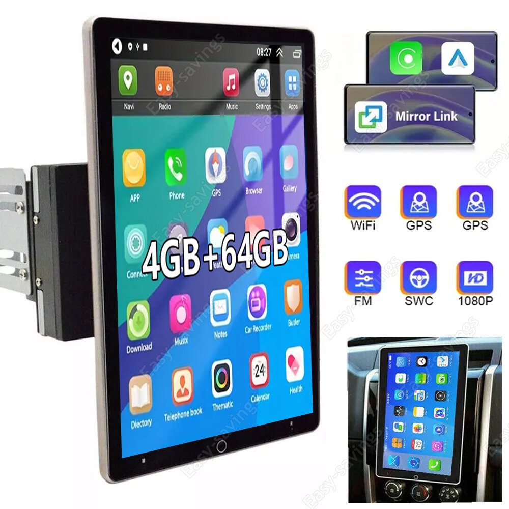 10'' 4+64G Android 13 Car Stereo with Carplay Rotatable FM GPS SWC