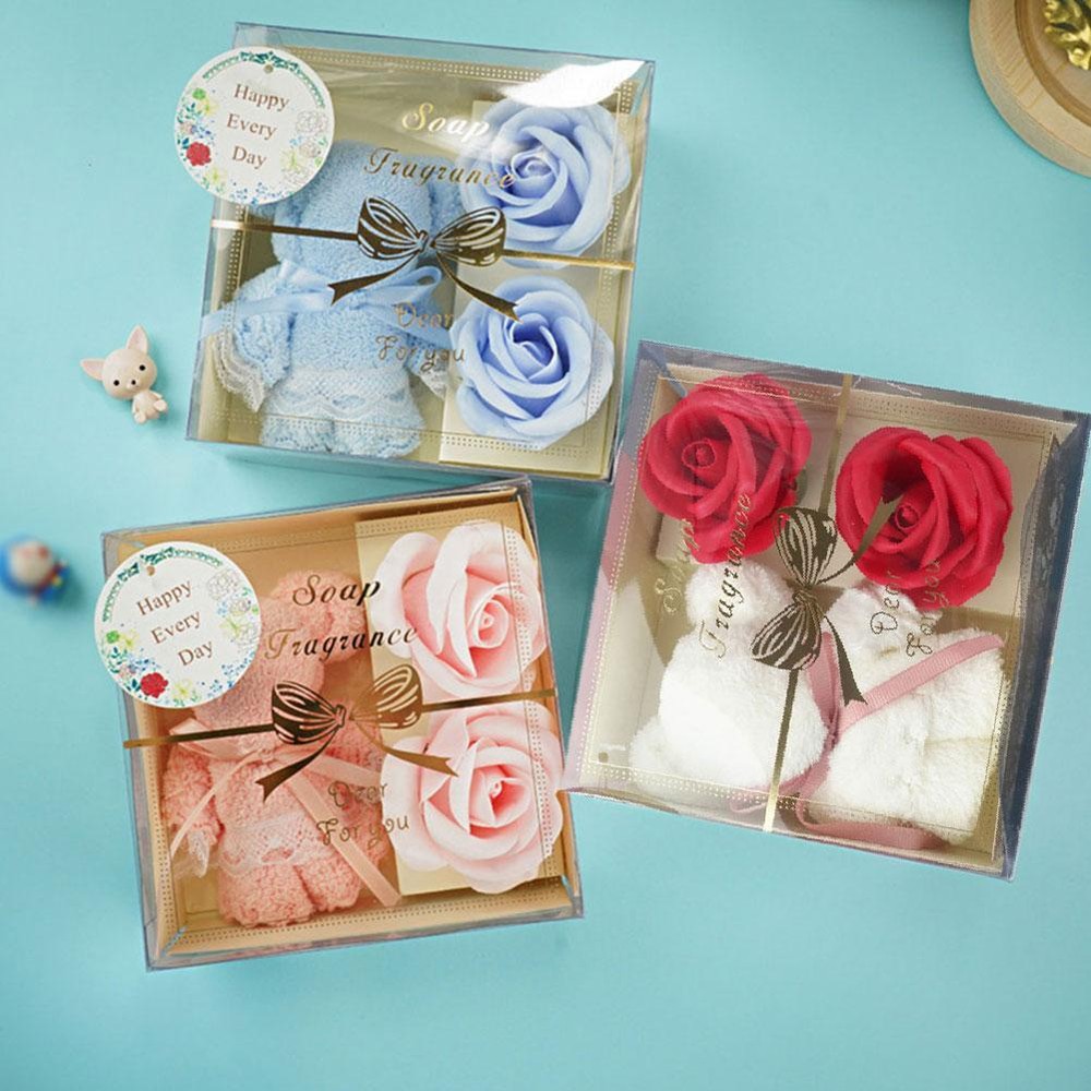 Towel Little Bear and Flower Soap Gift Box Romantic Couple Festival Valent T7N7