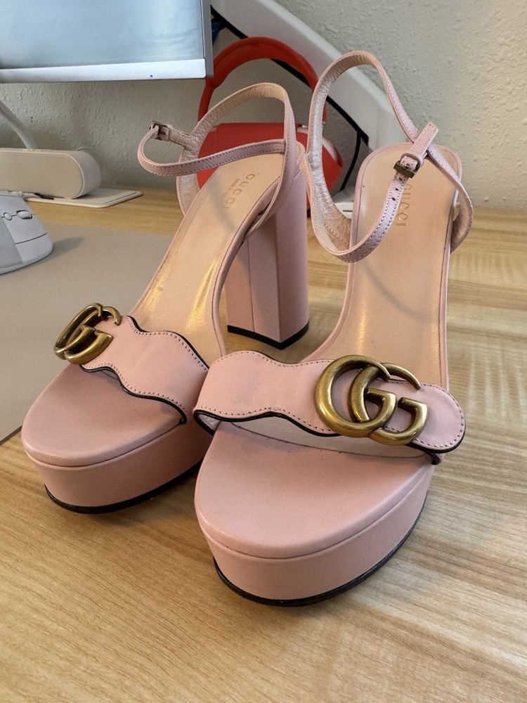 Gucci Marmont Platform Heel Sandals in Leather