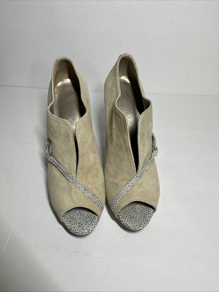 Portugal Made Guava Women's Size 37 Beige Purple Peep-Toe Platform Shoes Rare LN