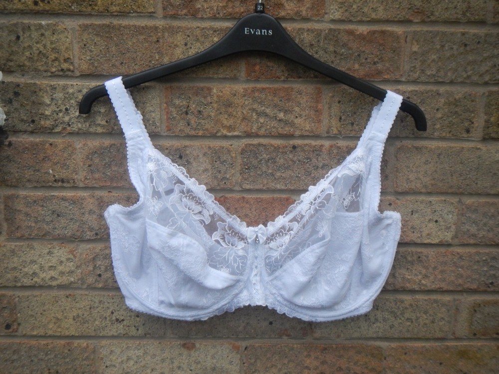 Pour Moi White Floral Lacy Underwired Bra 36HH New Without Tags