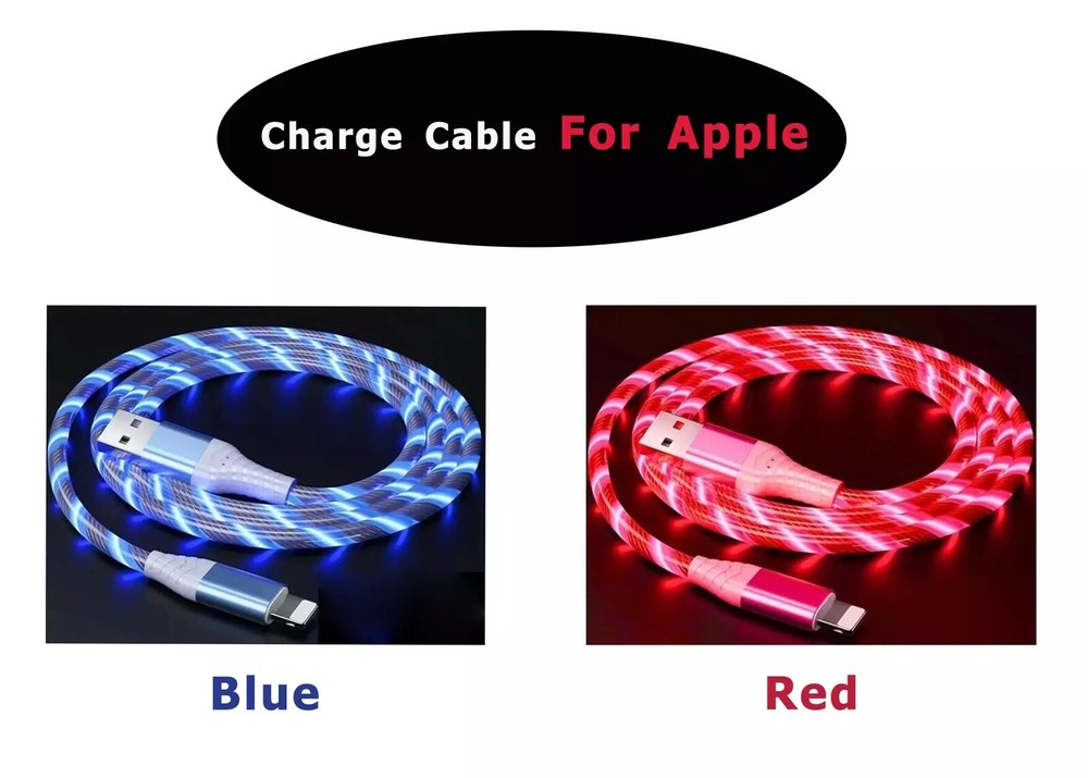 1M LED flowing Light Up USB Charging Data Sync Cable iOS For iPhone 11 12 13 PRO