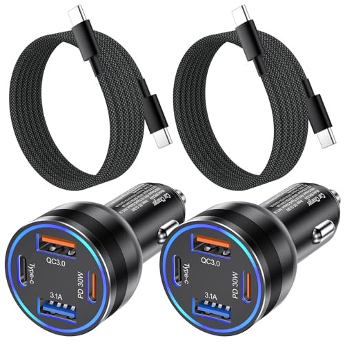 65W 4-Port USB C Car Charger for iPhone 16 15 Pro Max Fast Charging 2Pack