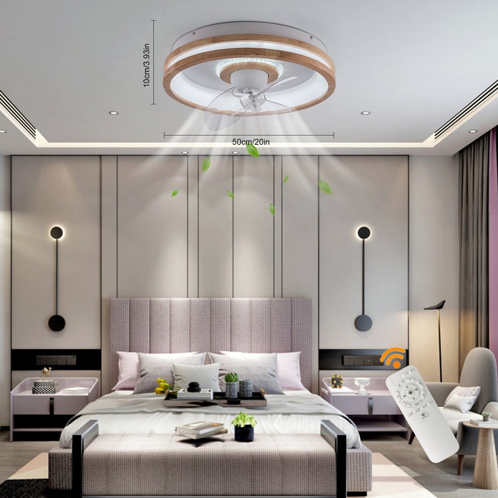 20 Inch Modern Smart Ceiling Fan with LED Light Remote APP Control 360 Rotation for Bedroom