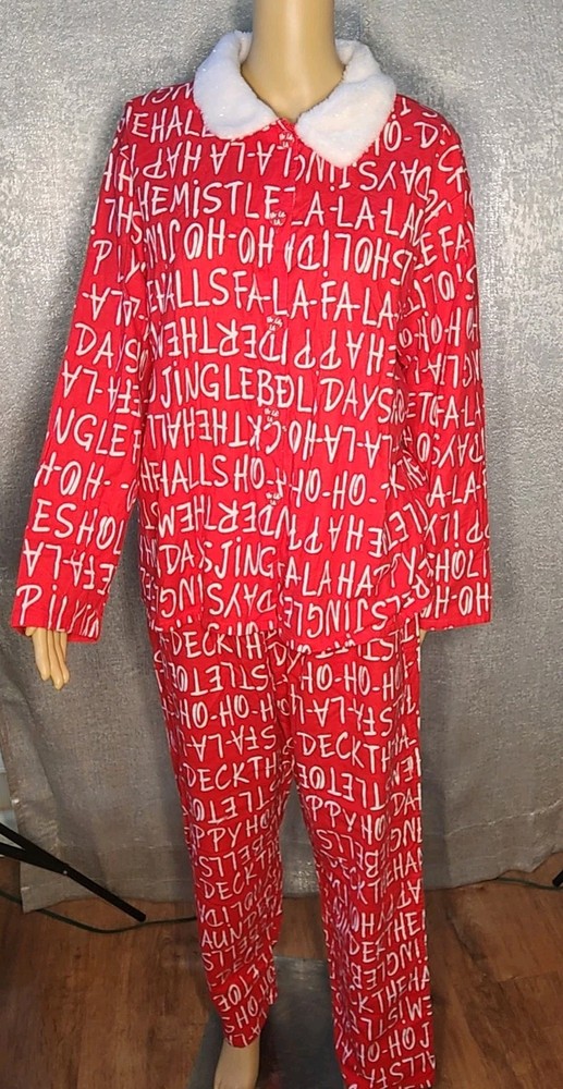 Festive NWOT French Jenny 2-Piece Pajama Set XL Ho Ho Ho Fa La La