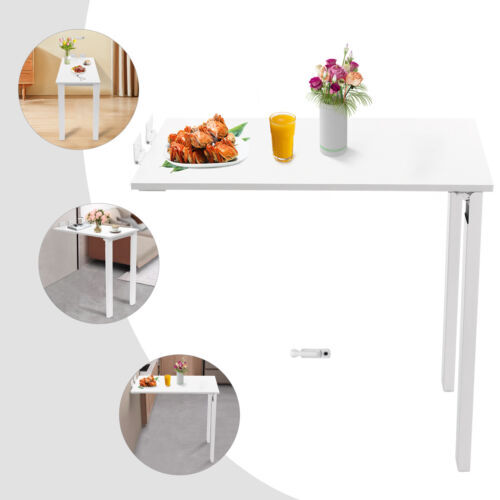 White Wall-Mounted Wood Folding Dining Table Space-Saver