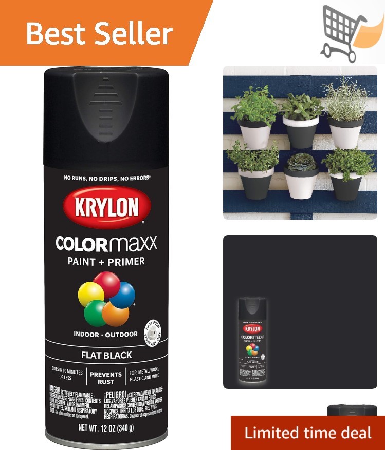 Krylon Colormaxx K05546007 Spray Paint Flat Black 12 Oz Aerosol Can