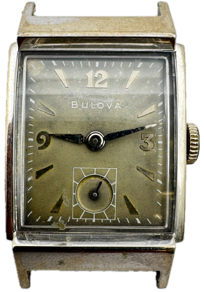 Vintage 1949 Bulova Gray Men's Mechanical Wristwatch 8 AE 10k White Gold Filled