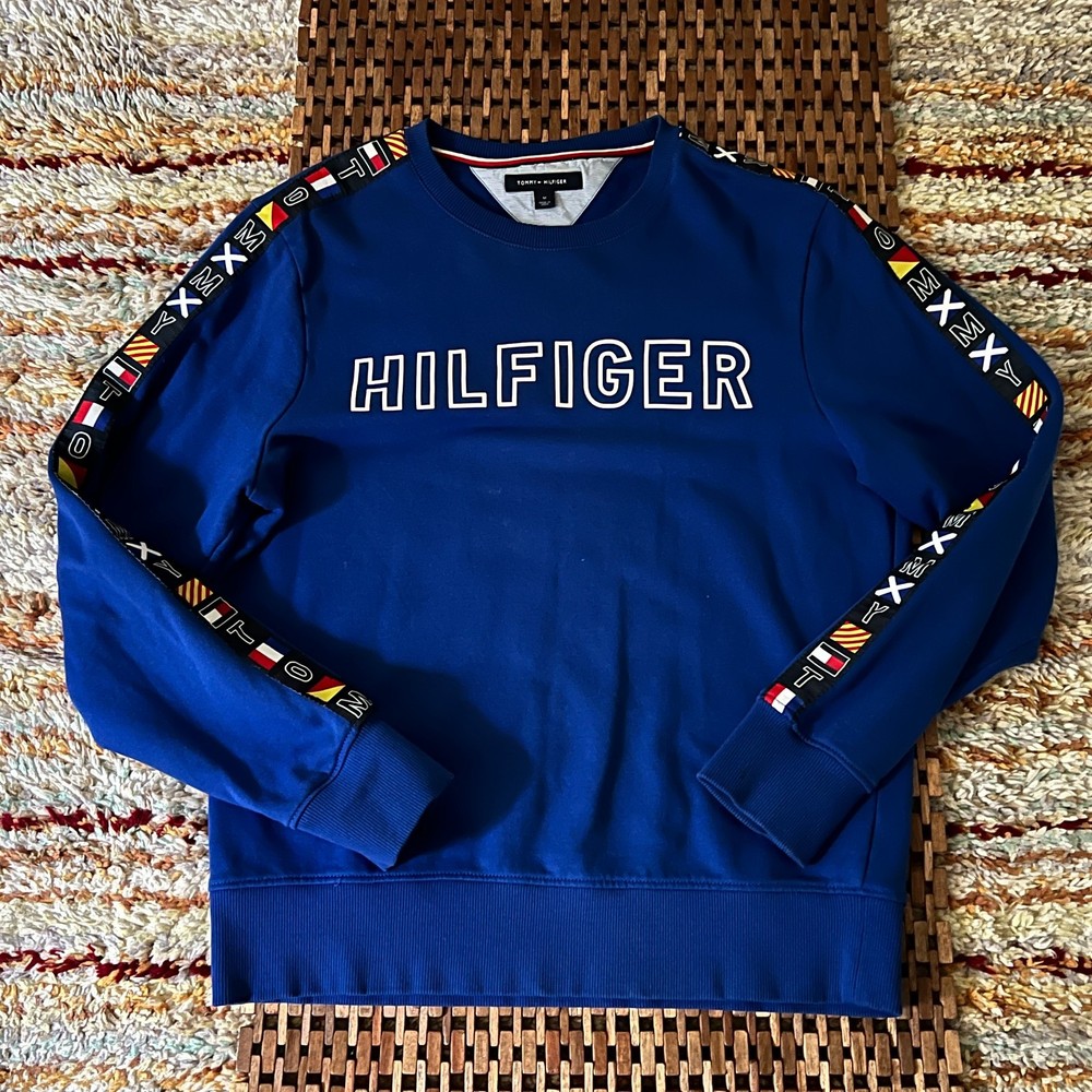 Tommy Hilfiger Graphic Print Crew Neck Sweatshirt Sweater Blue Medium M