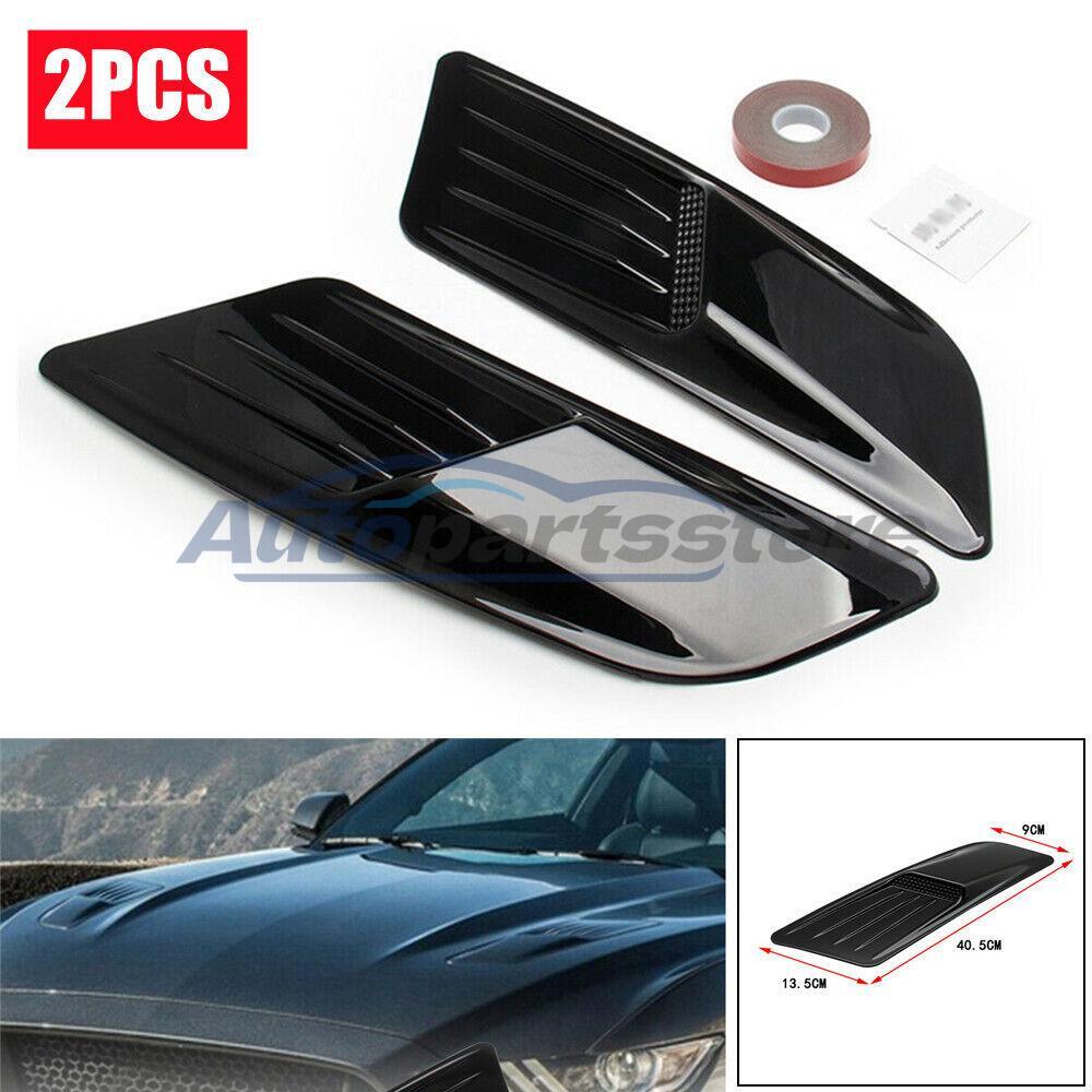 2PCS Car Hood Scoop Decorative Air Intake Trim Vent Bonnet Cover Glossy Black