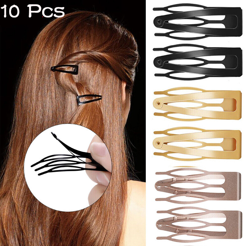10-Pack Girls Double-Grip Snap Barrettes Metal Hair Clips Women Styling Tools