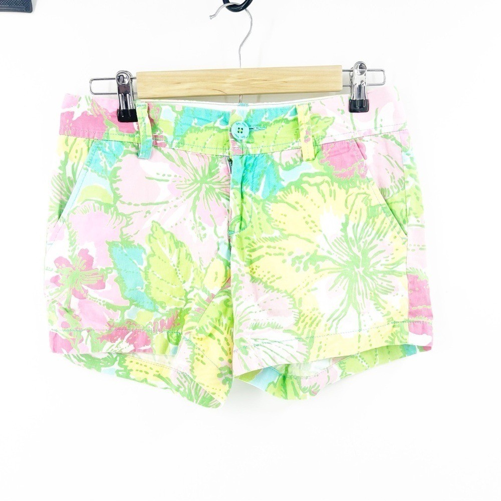 ✅LILLY PULITZER Callahan Chino Shorts Shorely Big Flirt Hibiscus Floral - Size 0
