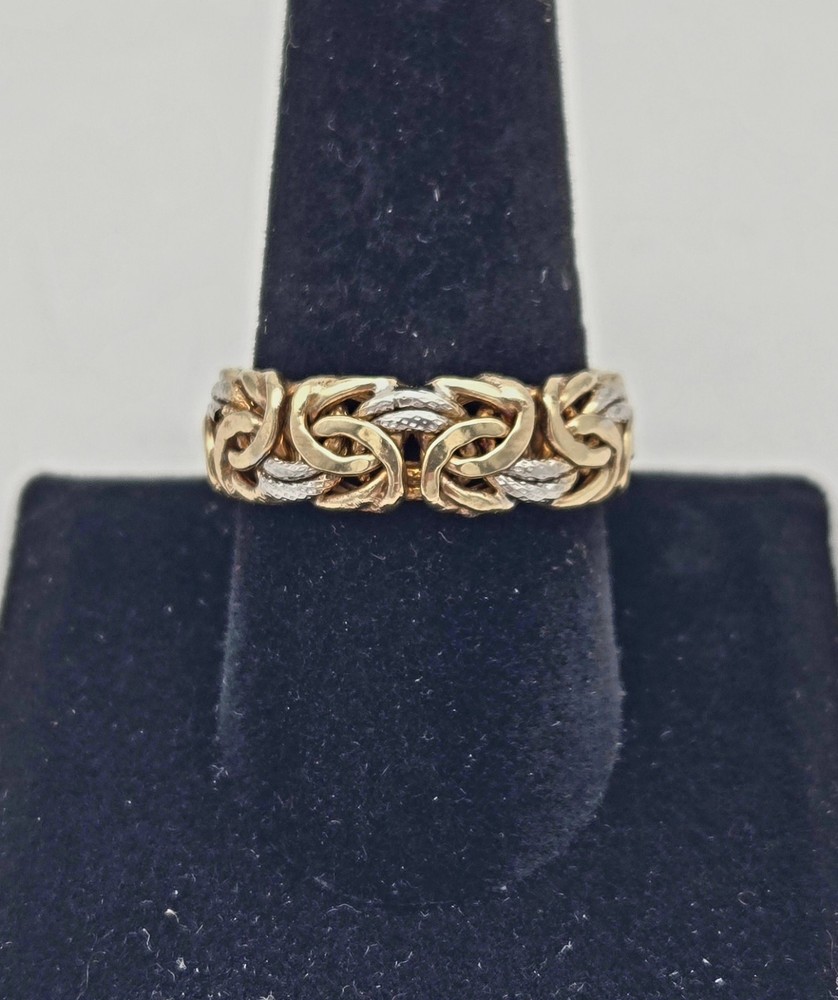 OT 925 Sterling Silver Gold Vermeil Byzantine Link Band Ring Size 5.5