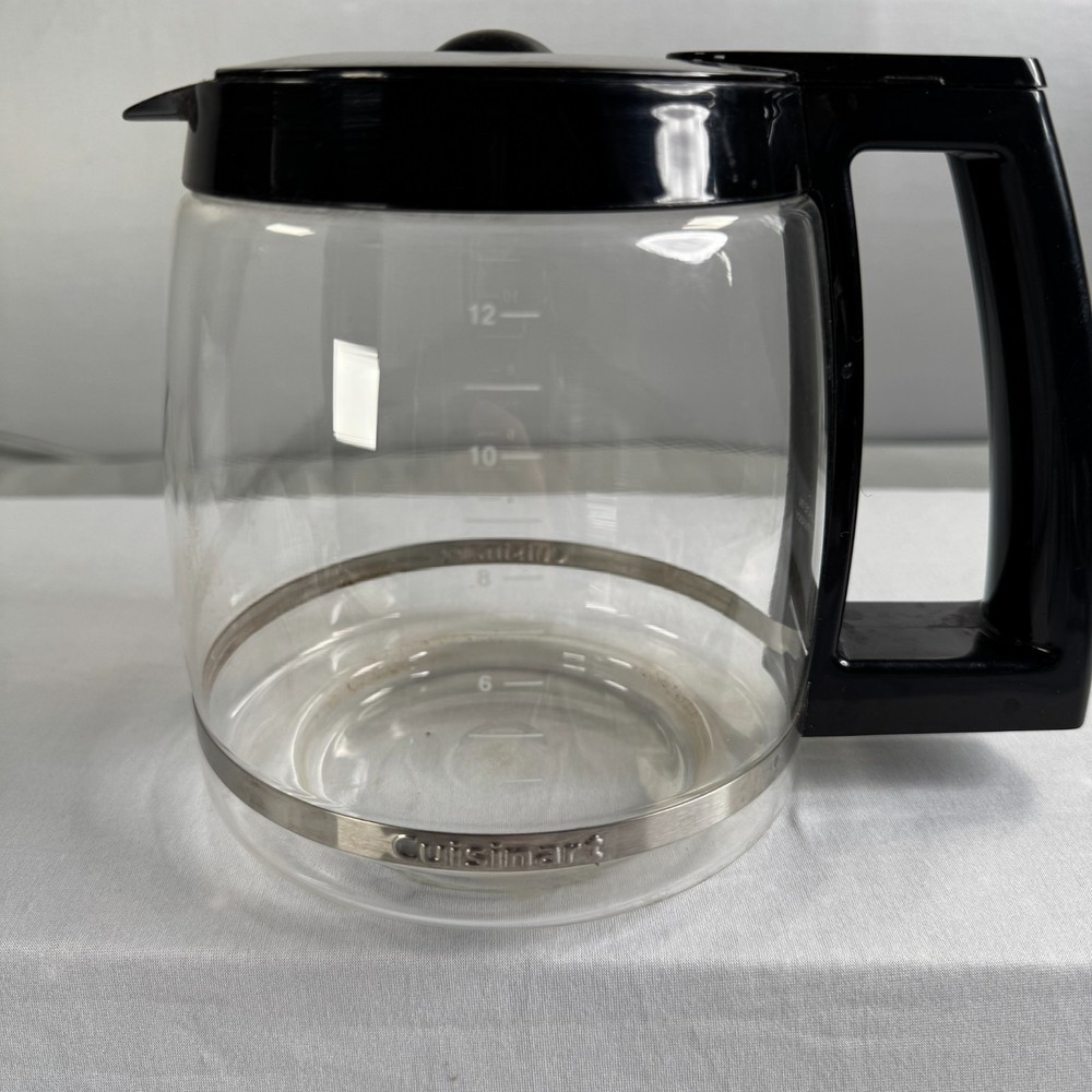 Cuisinart 14 Cup Glass Coffee Carafe Pot Black Lid Handle Stainless Band DCC-220