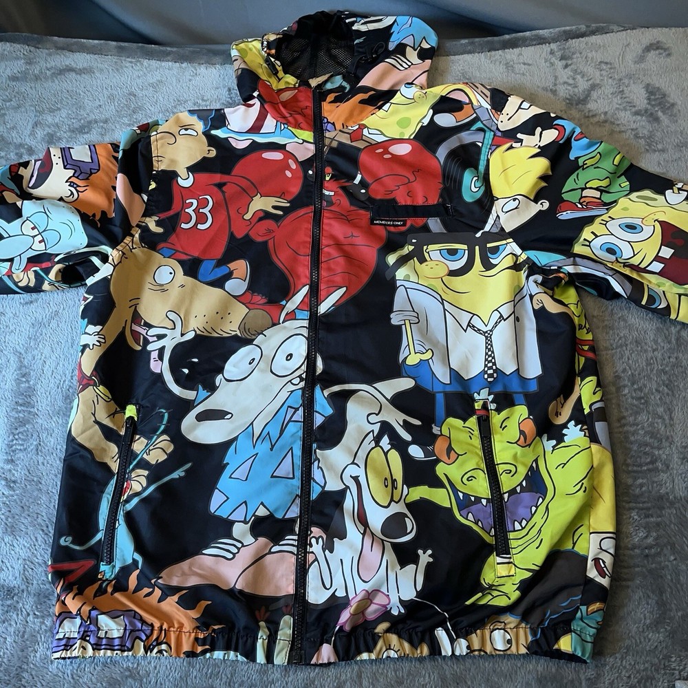 Members Only X Nickelodeon Jacket Men’s Medium SpongeBob Rugrats Y2K AOP-image