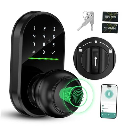 Smart Keyless Entry Fingerprint Door Lock with Knob and Keypad