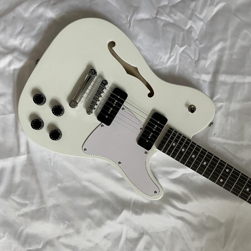 TL Semi-Hollow Electric Guitar - White Finish, Chrome Hardware & P90 Pickups