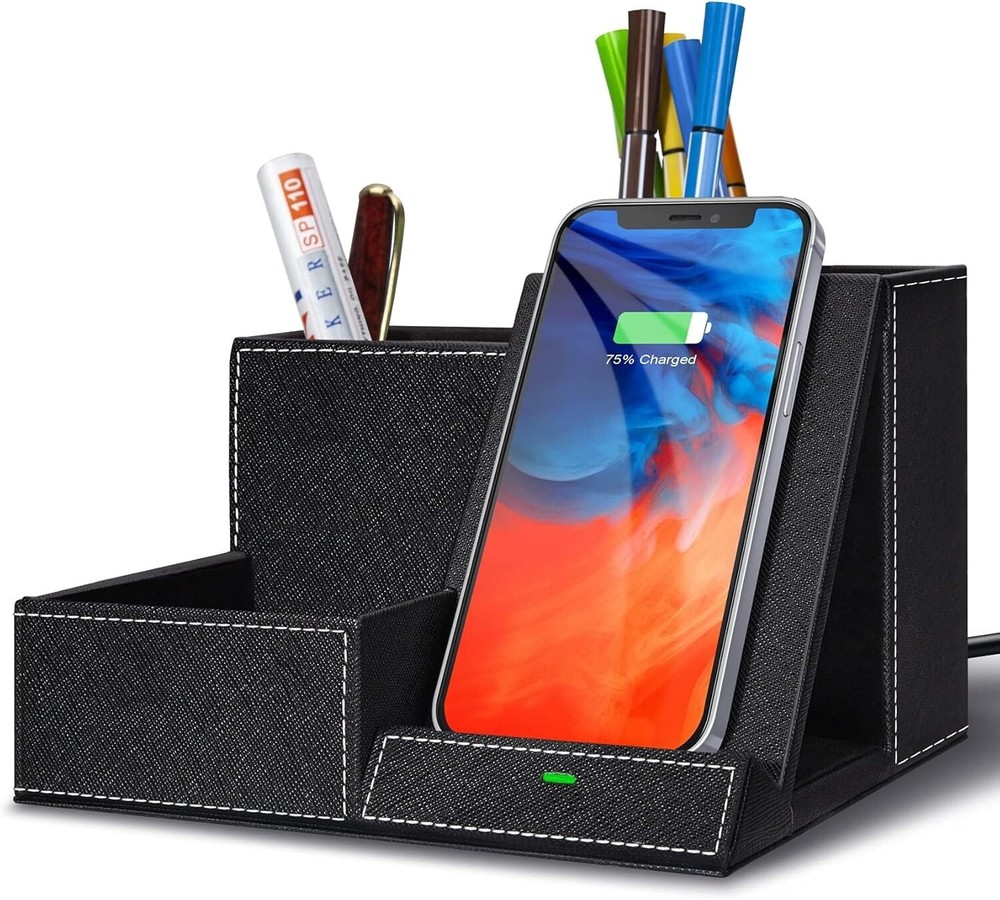 Fast Wireless Charger & Desk Organizer with Storage - Compact & Stylish
