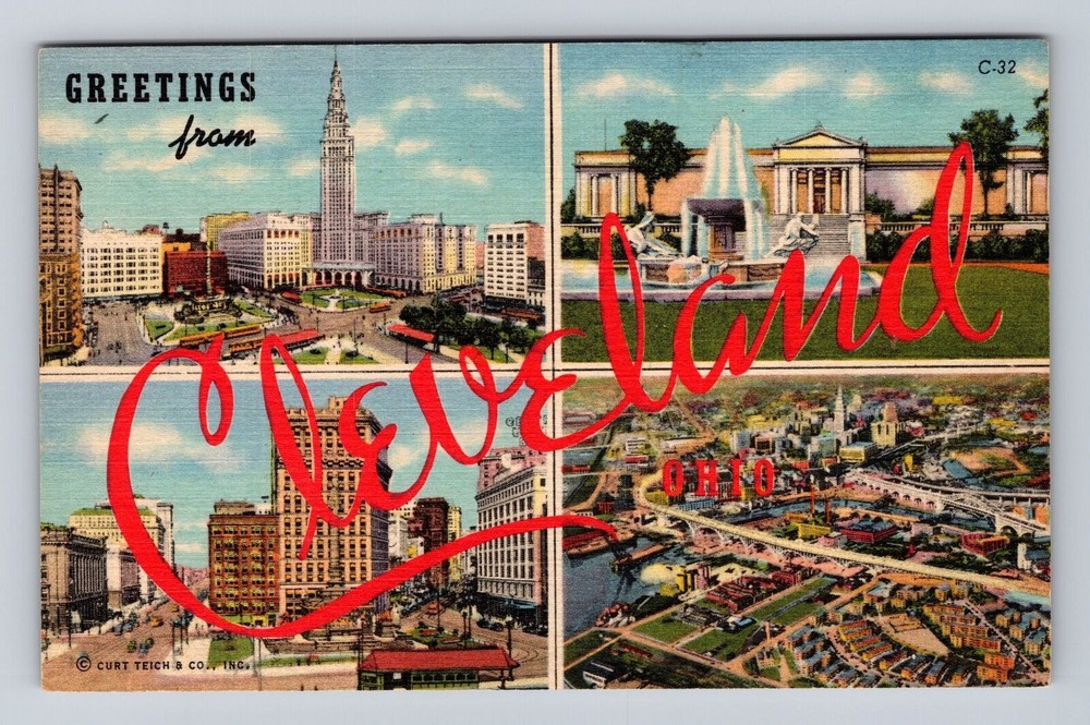 Cleveland OH-Ohio, General Greetings Of Town Area, Landmarks, Vintage Postcard