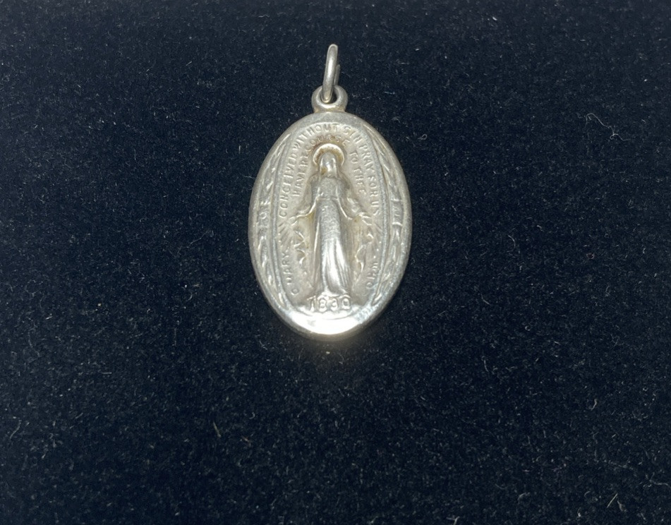 Vintage Sterling Silver Religious O'Mary Prayer Necklace Pendant