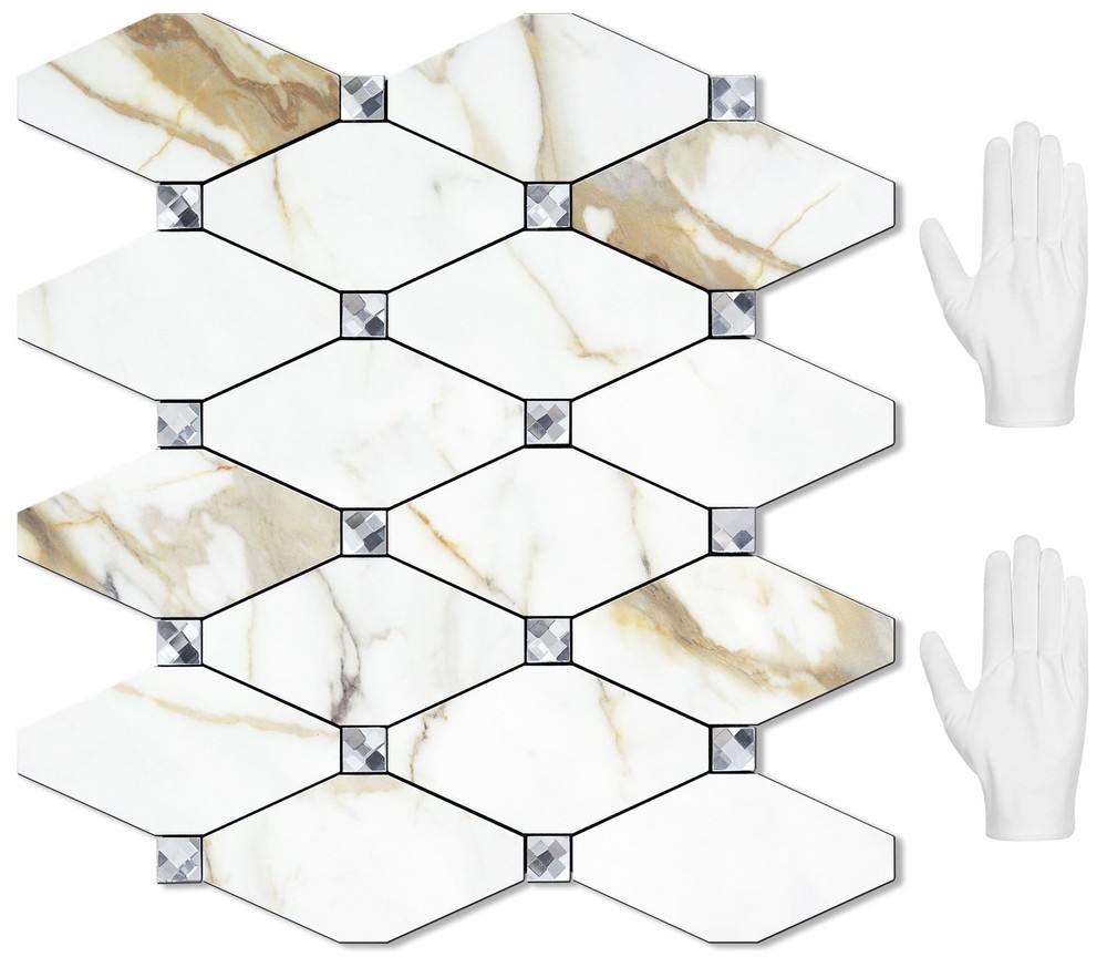 10 Calacatta Gold Peel and Stick Mosaic Backsplash Tiles for Kitchen or Bathroom