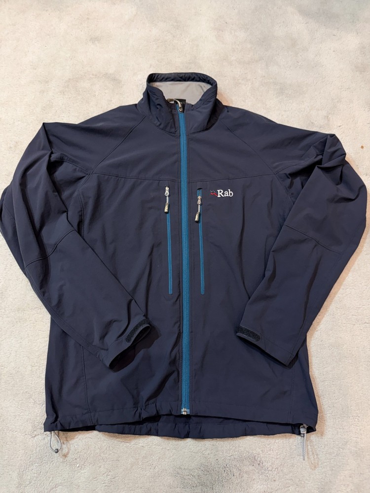 RAB SAWTOOTH SOFT SHELL MOUNTAIN JACKET TREKKING HIKING NAVY BLUE SIZE L