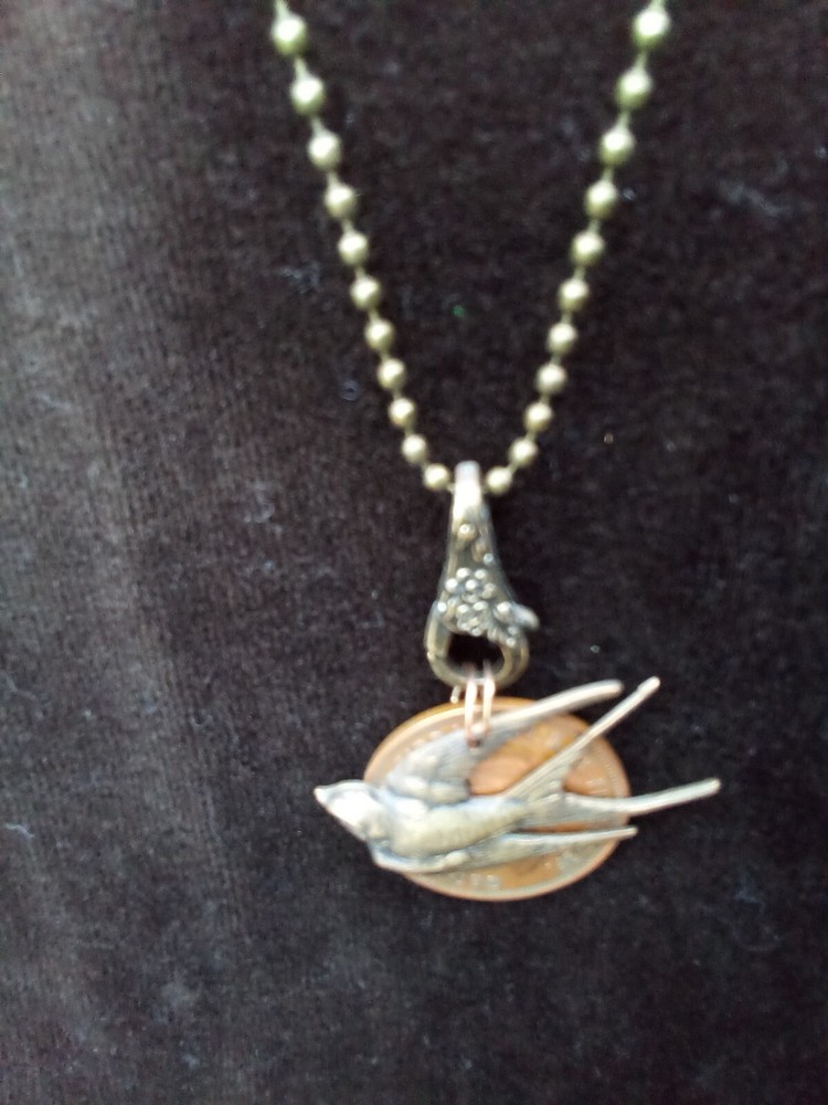 28” Steampunk Necklace with Brass Bird & Coin