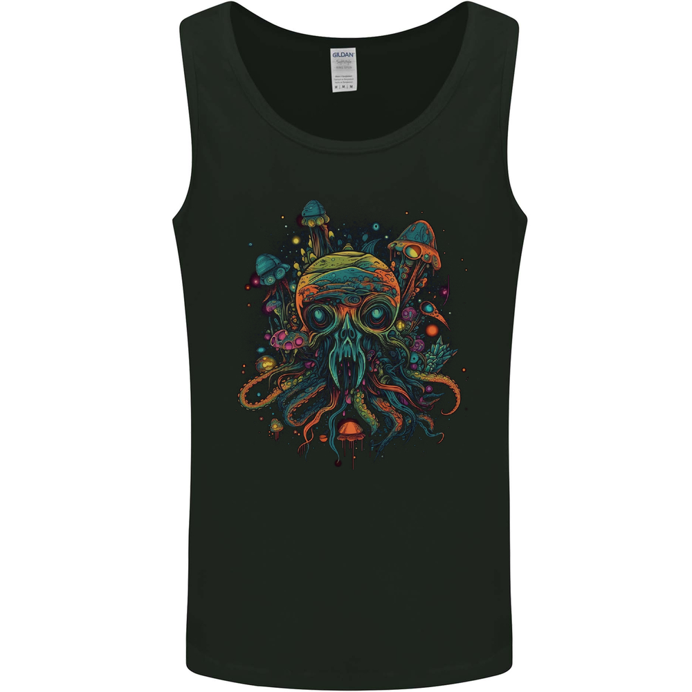 Magic Mushrooms Trippy Alien Octopus Cthulhu Mens Vest Tank Top