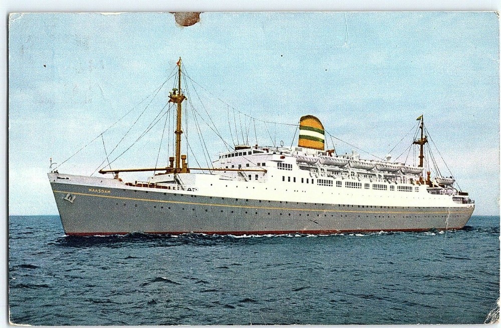 Vintage Maasdam Holland America Cruise Ship Postcard with 2 Masts