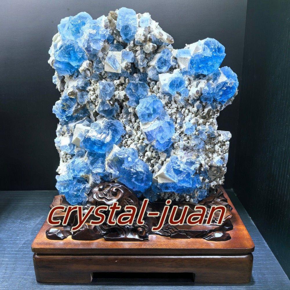 23.9LB Natural Blue Fluorite Quartz Crystal Mineral with Display Stand