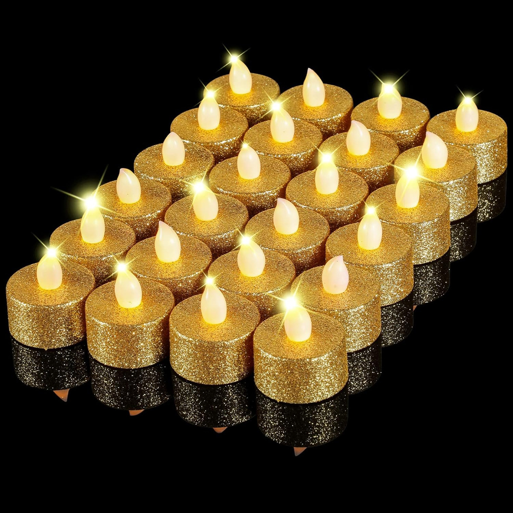 24 Gold LED Tea Light Candles Flameless Battery Operated Votive Lights