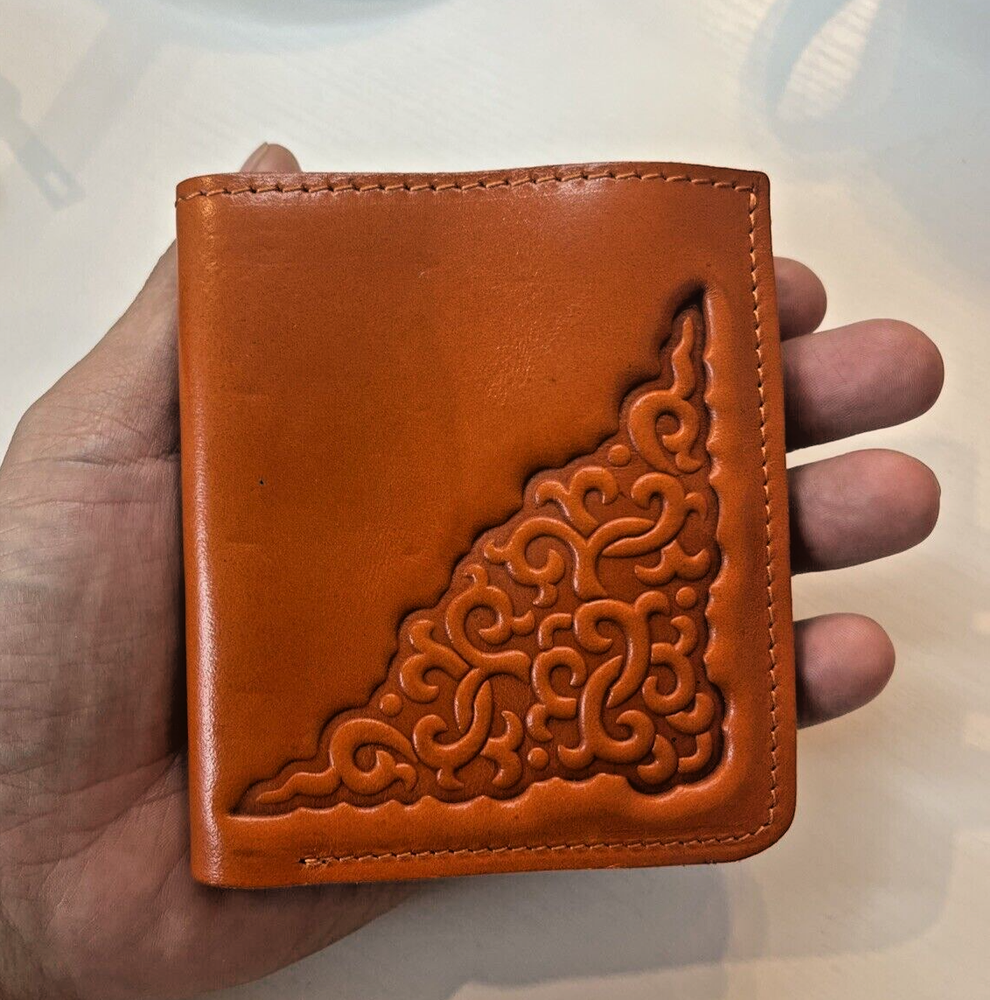Handmade Central Asian Leather Wallet With Bold Sky Pattern