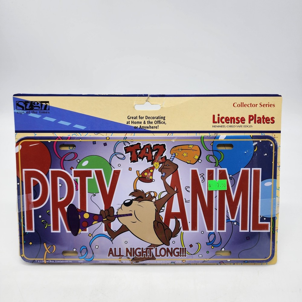 Taz Looney Tunes Vanity License Plate Tasmanian Devil Party Animal VTG