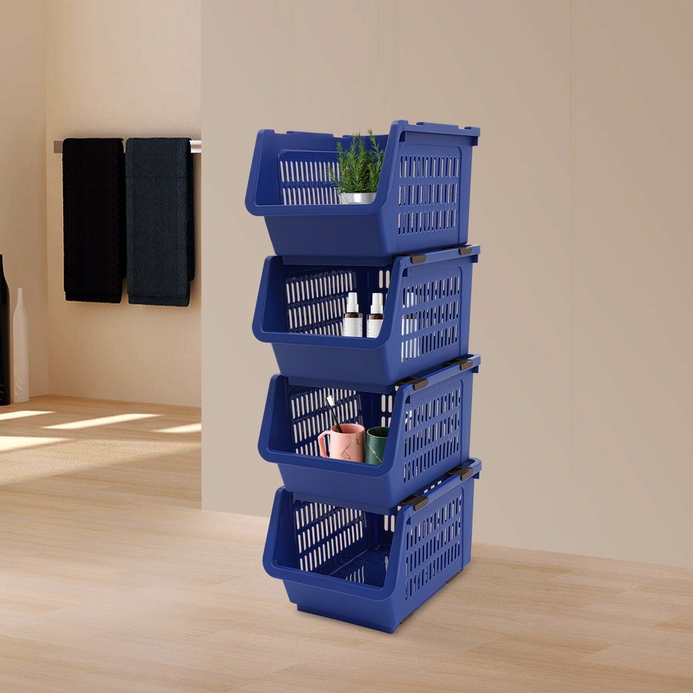 4PCS Stacking Storage Baskets, PP Plastic Stackable Organizer Bins