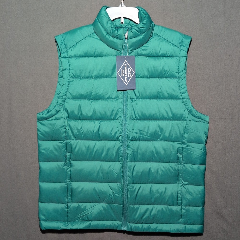 St Johns Bay Mens Lightweight Soft Warm Green Puffer Vest with Pockets