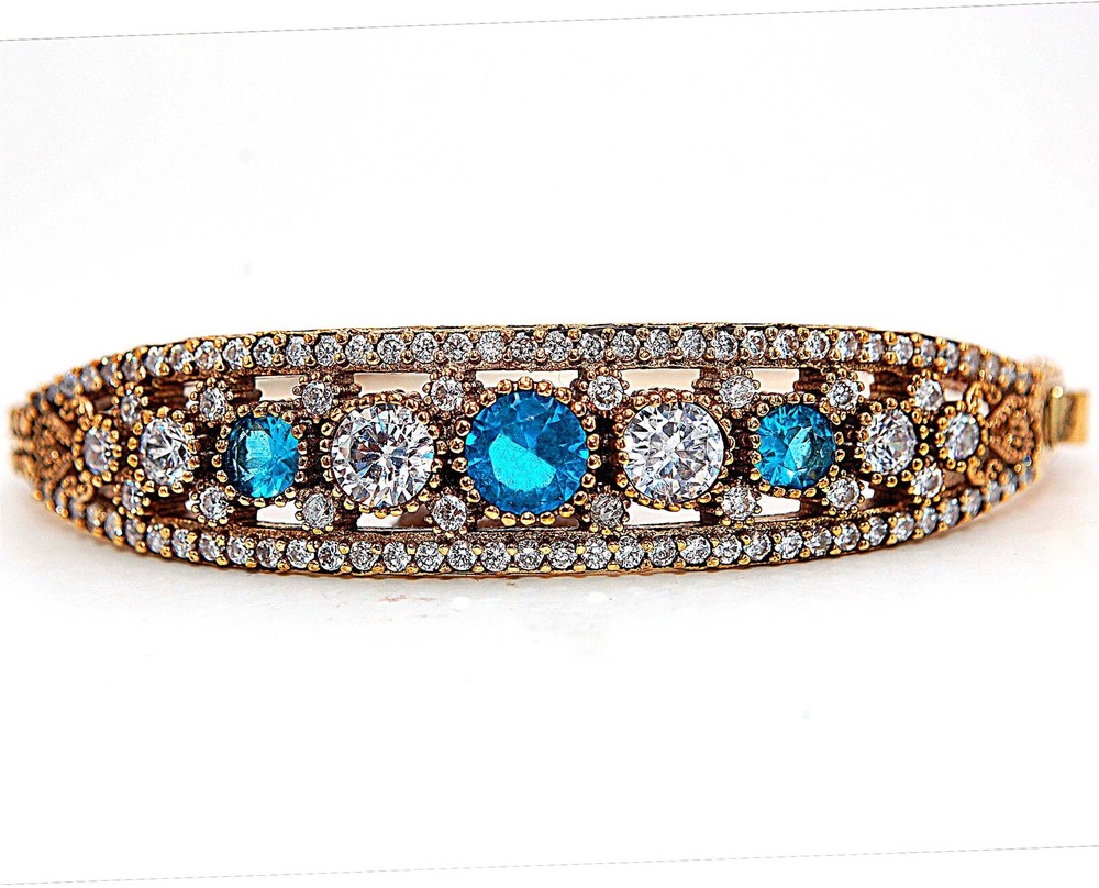 Ottoman Empire Inspired 8CT Blue Topaz Sterling Silver Bracelet PT1