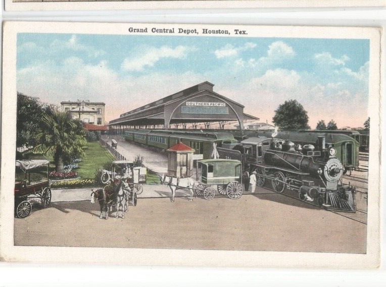 GRAND CENTRAL DEPOT HOUSTON TEXAS TRAIN STATION DEPOT LOCOMOTION HORSE WAGON