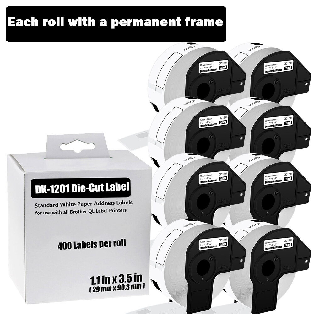 8 Rolls 29x90mm Shipping Labels for Brother QL1100 DK-1201 1-1/7x3-1/2 Inch