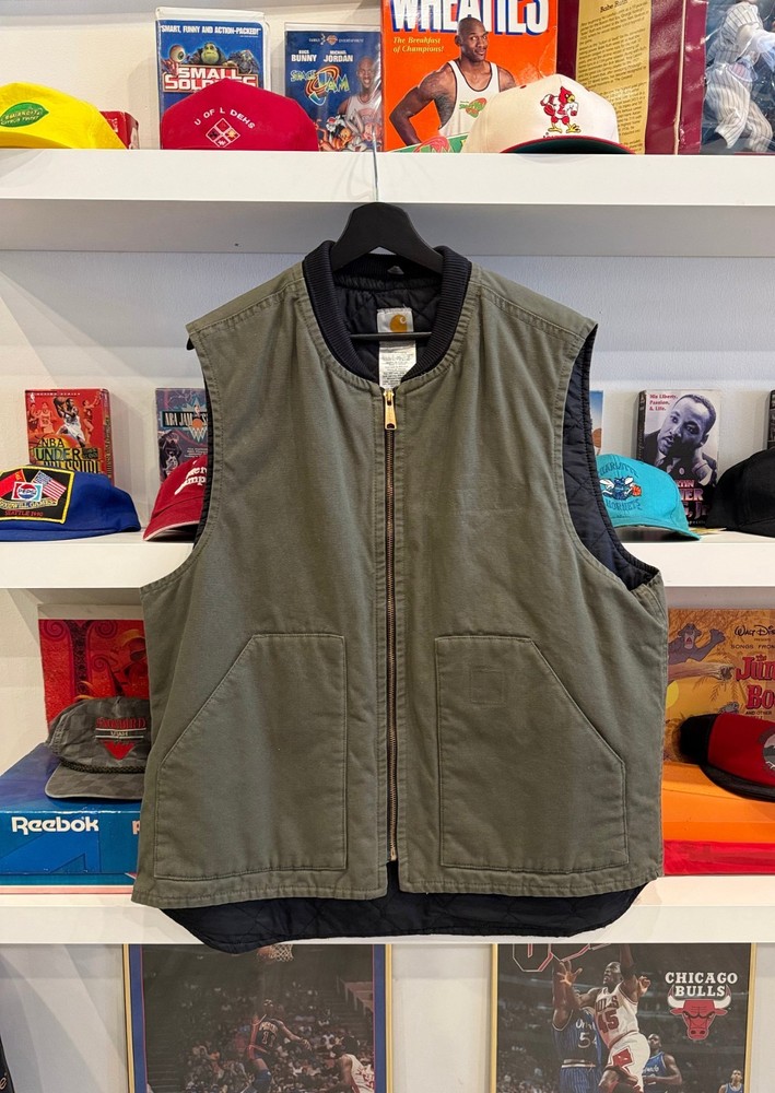 Carhartt Moss Green Quilt Lined Duck Canvas Vest Sz XL