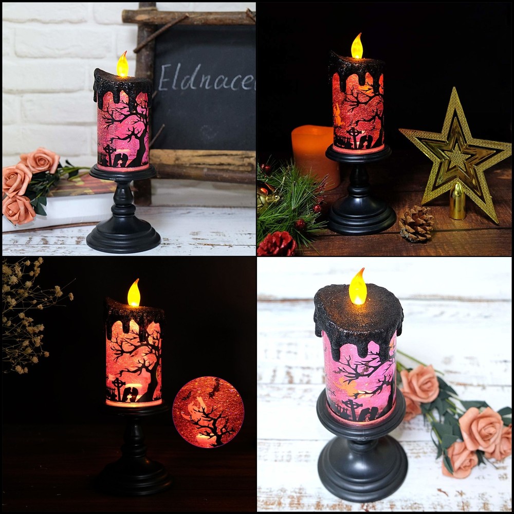 Halloween Snow Globe Lantern with Spinning Water Lamp and Pumpkin Candle Light