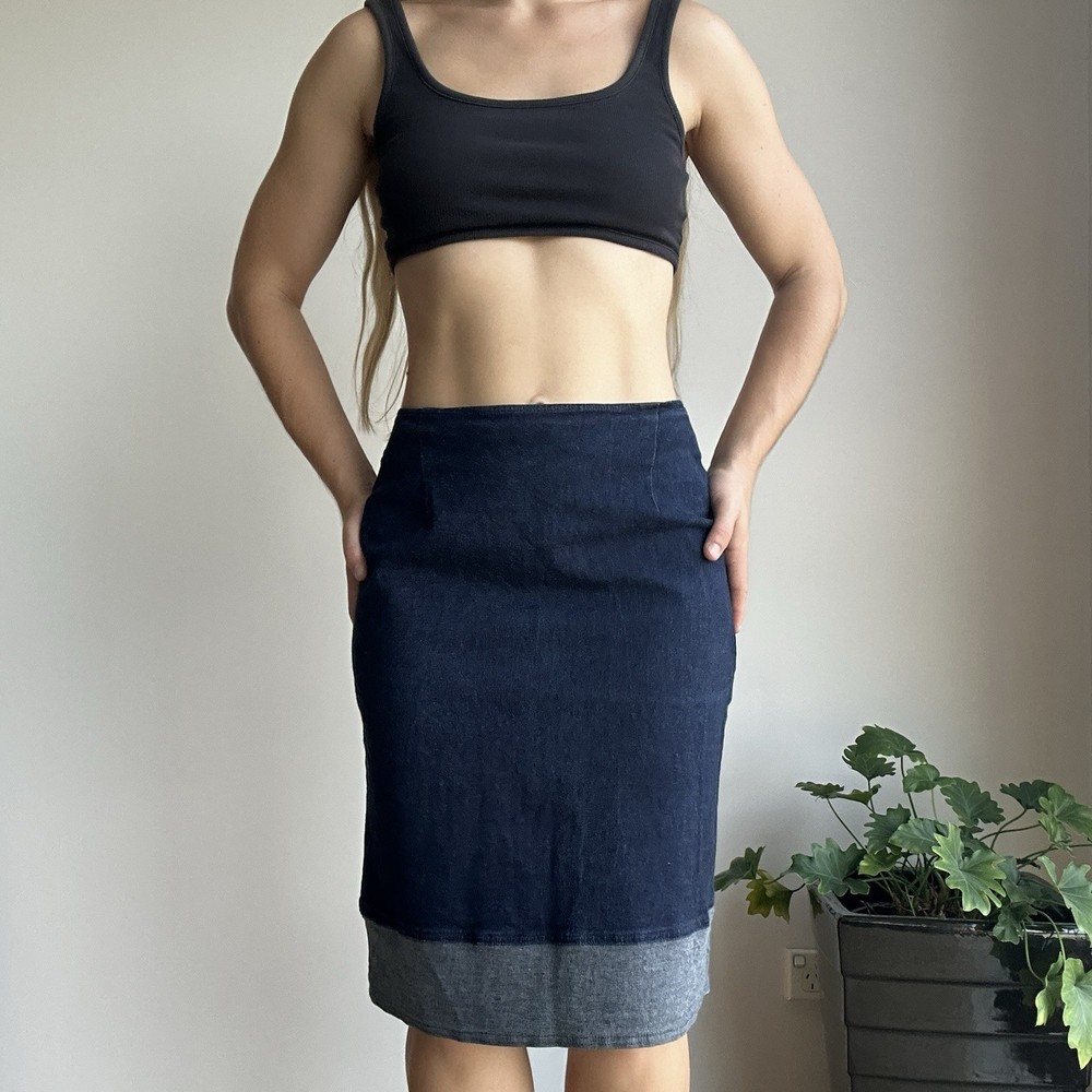 Glassons Womens Small Vintage Two Tone Denim Midi Skirt